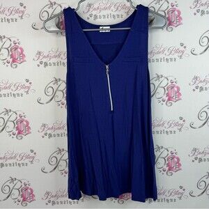 Thyme tank top half zip pleated detail royal Navy Blue Zippered Tank Top